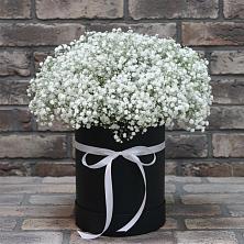 Цветочная композиция из Гипсофила в шляпной коробке в Агинском